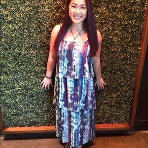 Watercolor 3 Tiered Layered Maxi Dress